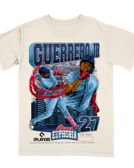 Vlad Guerrero Jr Toronto MLBPA graphic tee V2 by Planet Euphoria in off-white, front view.