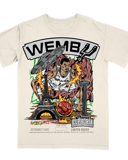 Wemby Victor Wembanyama Spurs graphic tee by Planet Euphoria in off-white, front view.
