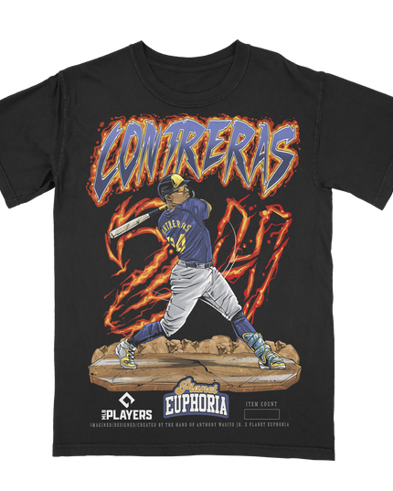Planet Euphoria William Contreras baseball graphic tee in black, front view.