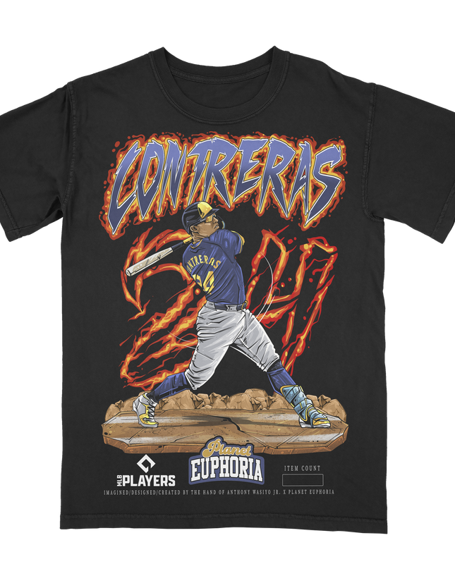 Planet Euphoria William Contreras baseball graphic tee in black, front view.