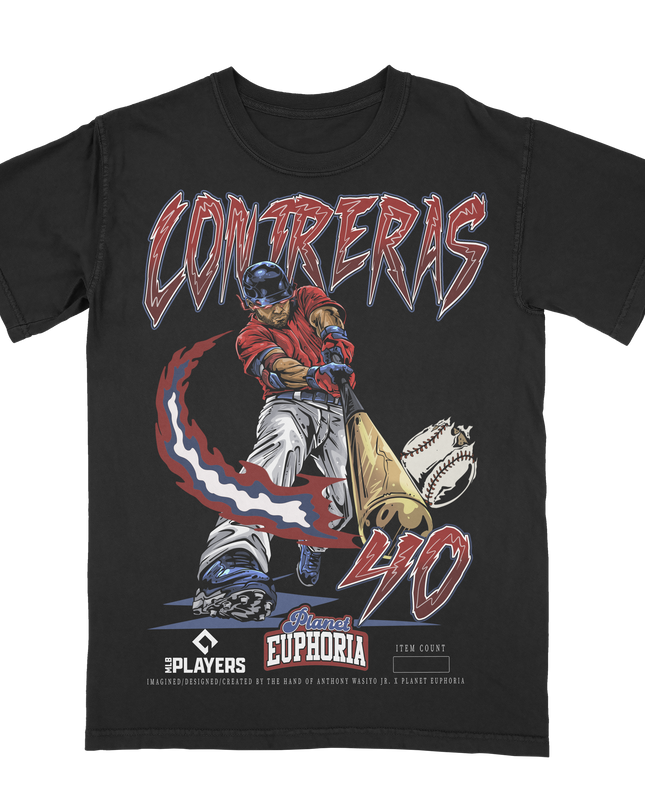 Willson Contreras Boston Red Sox MLBPA graphic t-shirt by Planet Euphoria in black, front view.