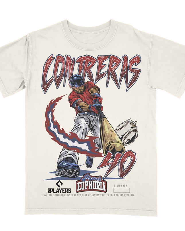 Willson Contreras Boston Red Sox MLBPA graphic t-shirt by Planet Euphoria in off-white, front view.
